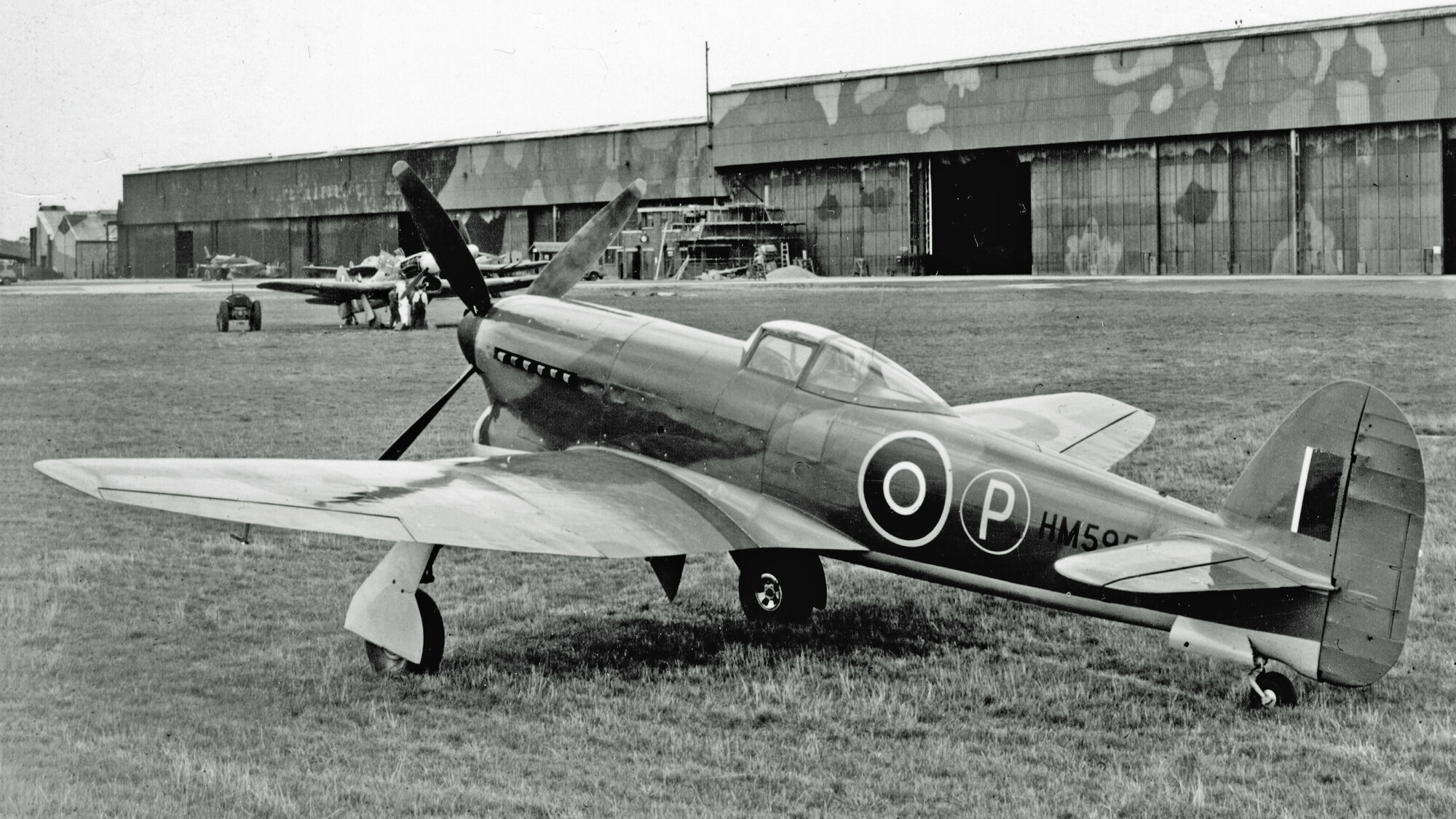 Hawker Tempest V - HM595 ground view of first prototype with Typhoon tail at Langley.