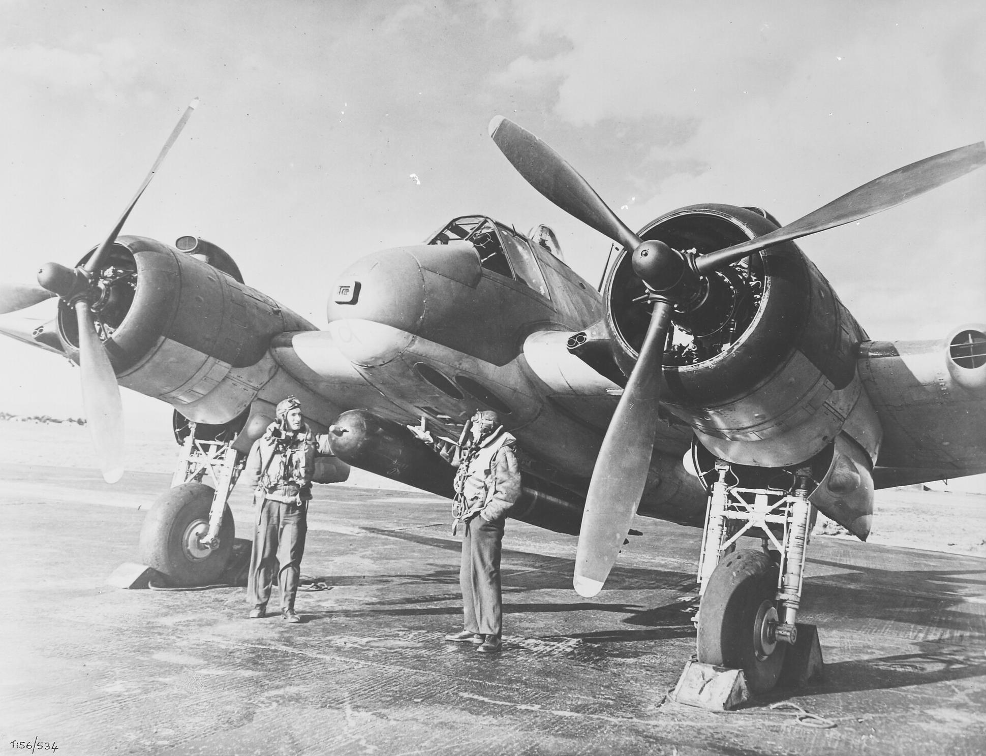 Bristol Type 156 Beaufighter - Ground view of aircraft with air crew in front.
