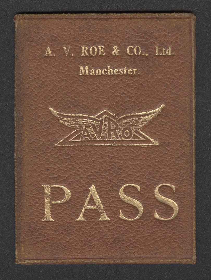 Avro staff pass belonging to Roy Hardy Dobson, 1918.