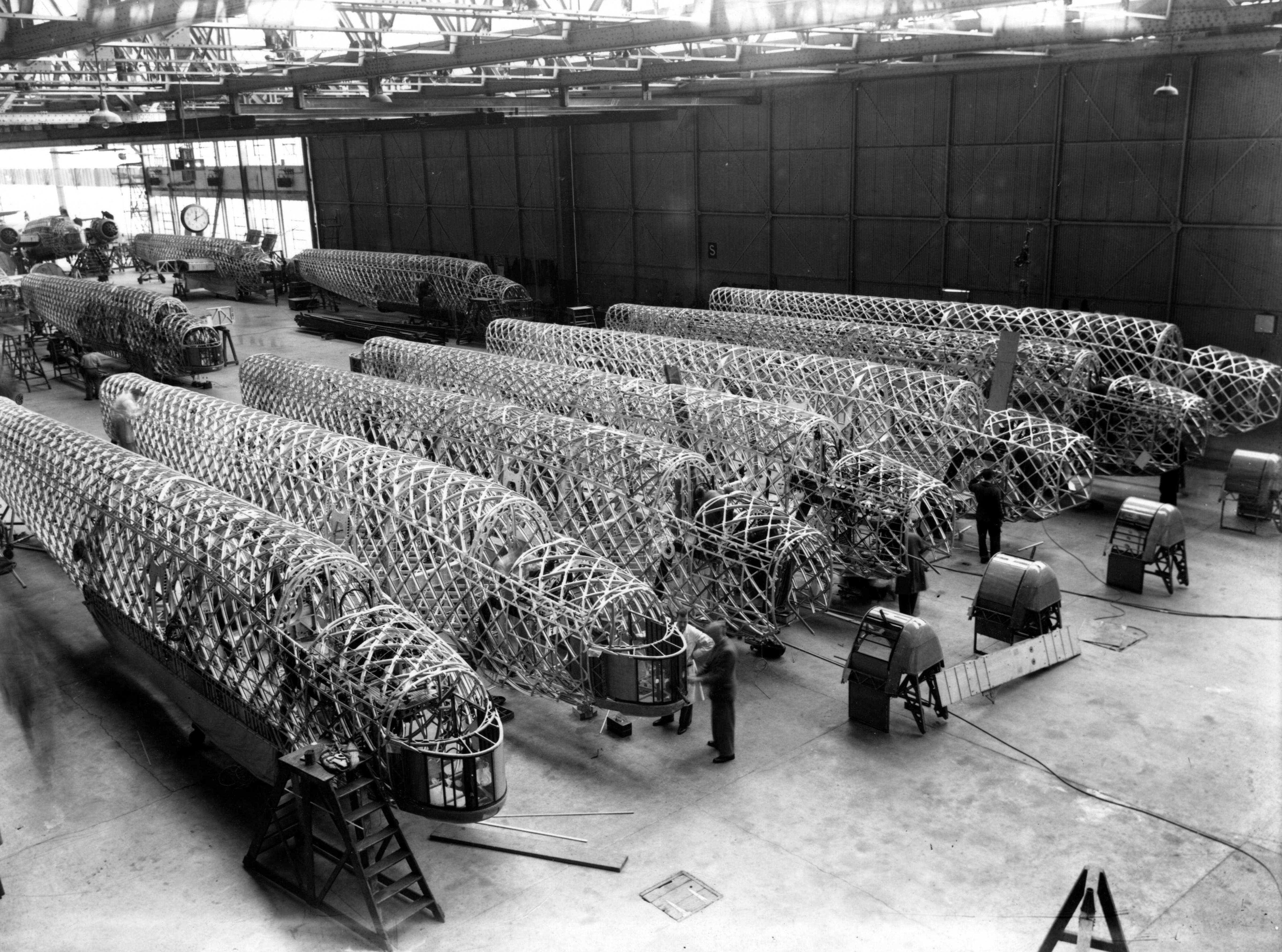 Vickers Wellington Mk I production line in the main erecting shop at Vickers-Armstrongs Weybridge factory site, c.1939.