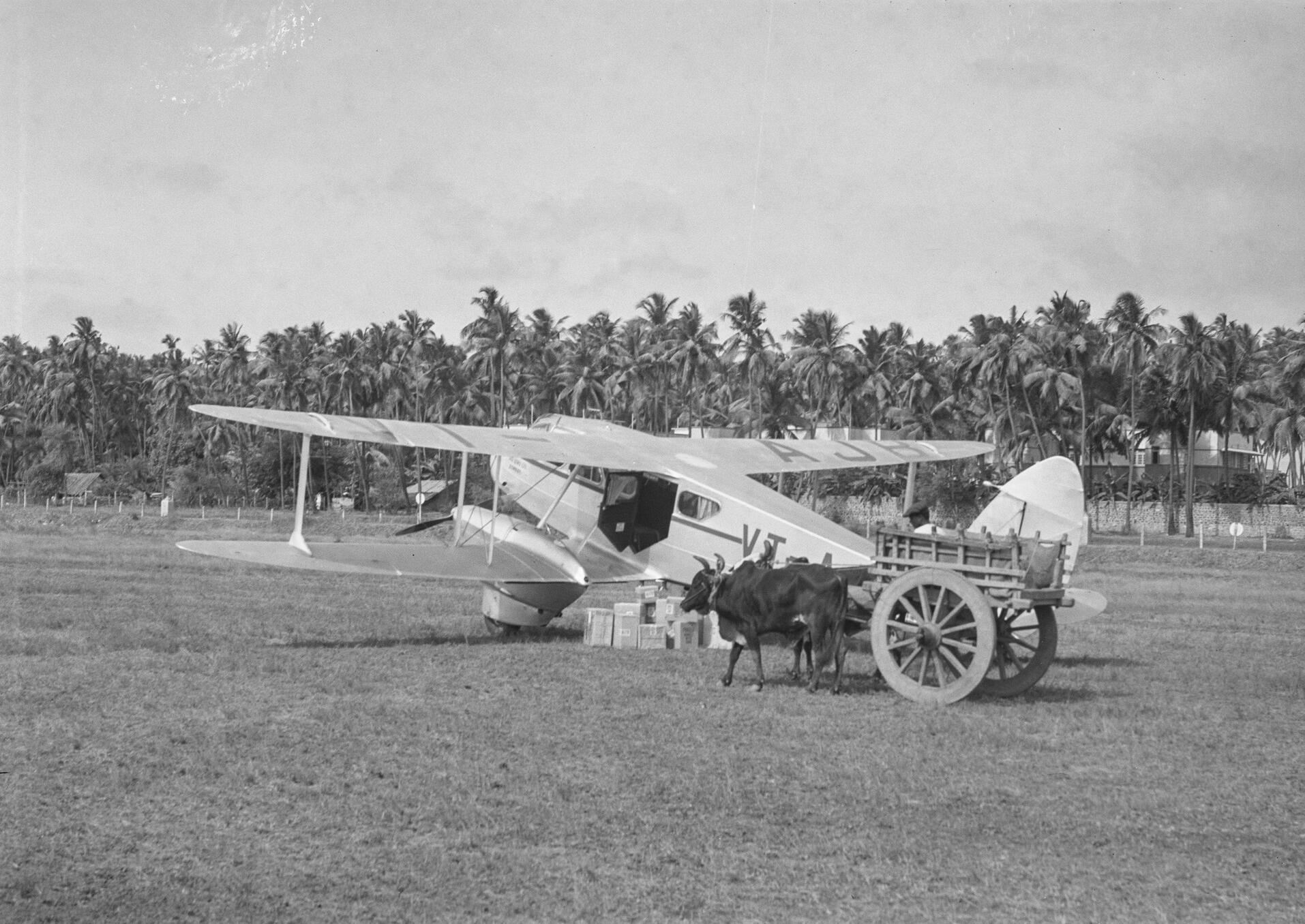 A de Havilland DH.89 Dragon Rapide aircraft of Tata Sons Ltd at Juhu Airport Bombay (now Mumbai, India), November 1944.